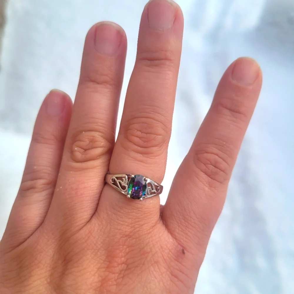 Oval Shaped Rainbow Gemstone Fashion Ring & Decorative Band - Picture 6 of 7